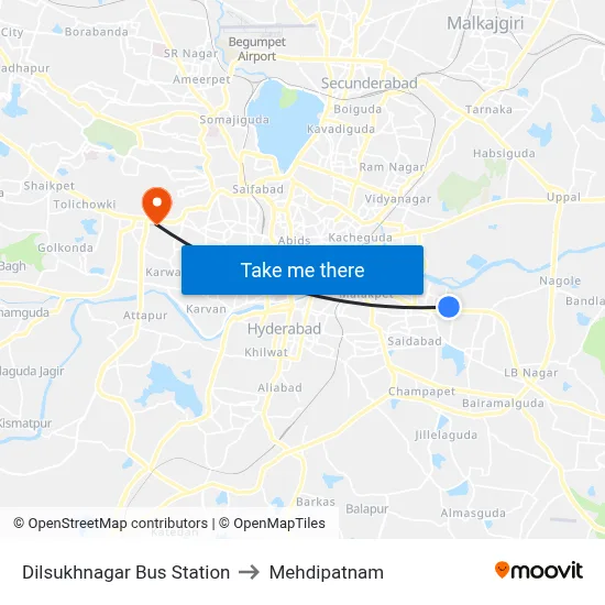 Dilsukhnagar Bus Station to Mehdipatnam map