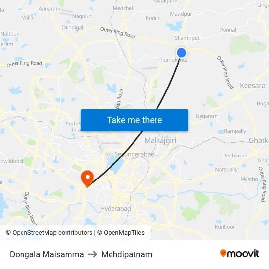 Dongala Maisamma to Mehdipatnam map