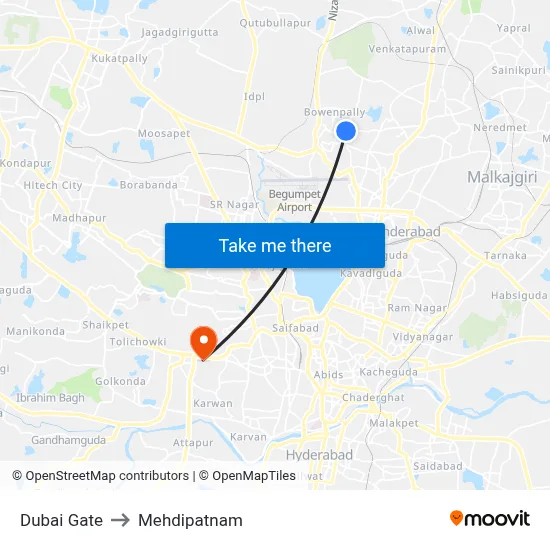 Dubai Gate to Mehdipatnam map