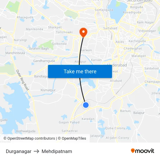 Durganagar to Mehdipatnam map