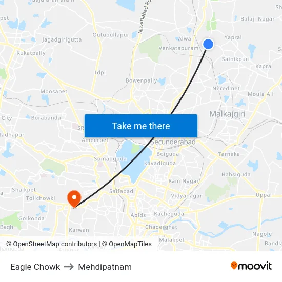 Eagle Chowk to Mehdipatnam map