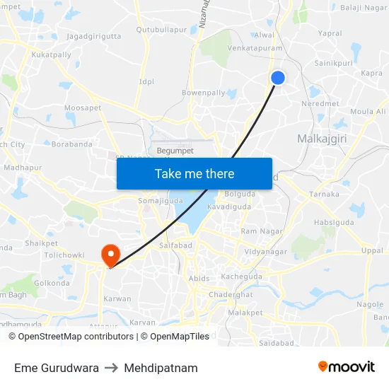 Eme Gurudwara to Mehdipatnam map