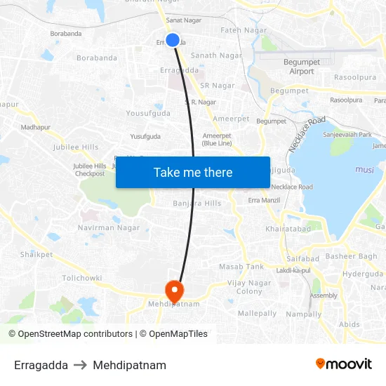 Erragadda to Mehdipatnam map