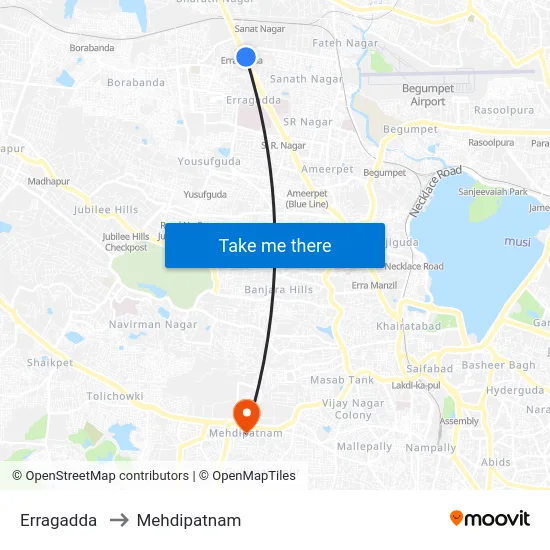 Erragadda to Mehdipatnam map