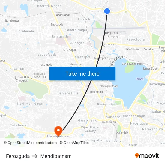 Ferozguda to Mehdipatnam map