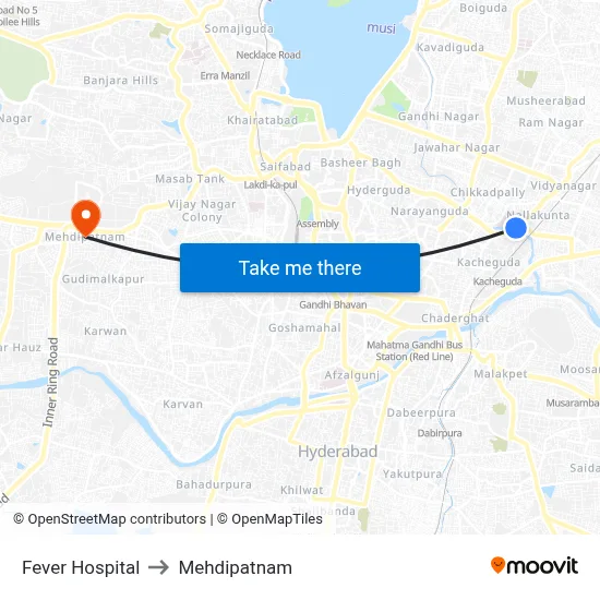 Fever Hospital to Mehdipatnam map