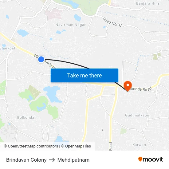 Brindavan Colony to Mehdipatnam map