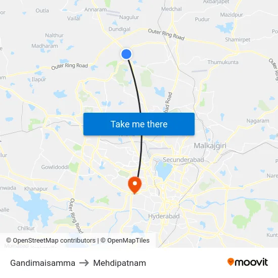 Gandimaisamma to Mehdipatnam map