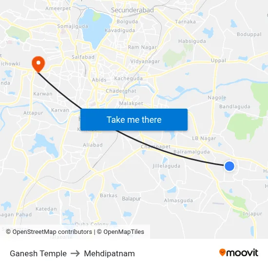 Ganesh Temple to Mehdipatnam map