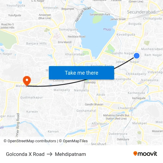 Golconda X Road to Mehdipatnam map