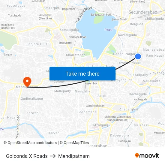 Golconda X Roads to Mehdipatnam map