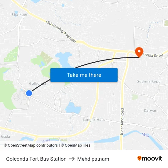 Golconda Fort Bus Station to Mehdipatnam map