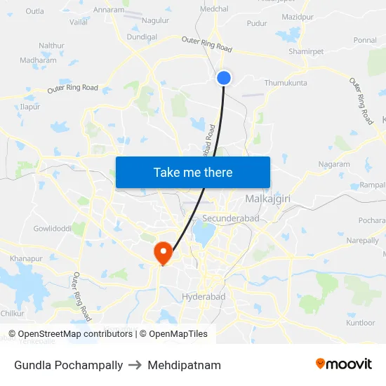 Gundla Pochampally to Mehdipatnam map