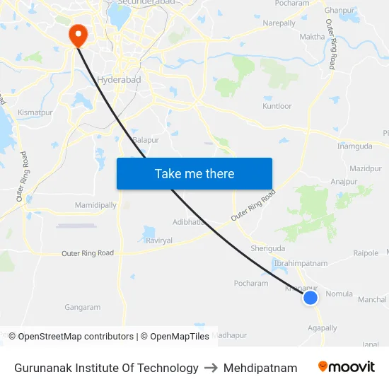 Gurunanak Institute Of Technology to Mehdipatnam map