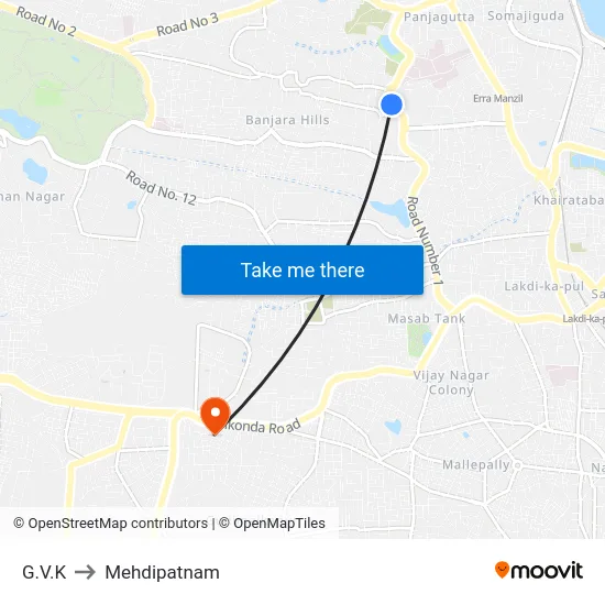 G.V.K to Mehdipatnam map