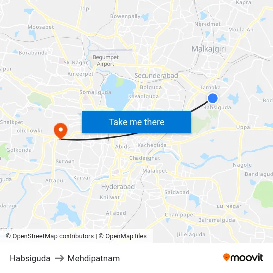 Habsiguda to Mehdipatnam map