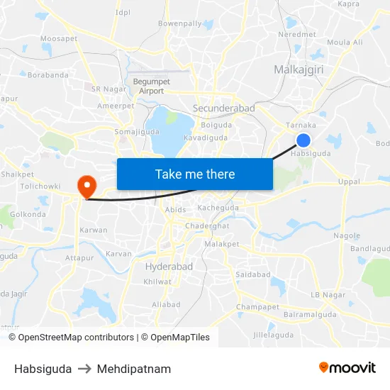 Habsiguda to Mehdipatnam map