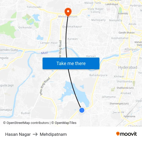 Hasan Nagar to Mehdipatnam map