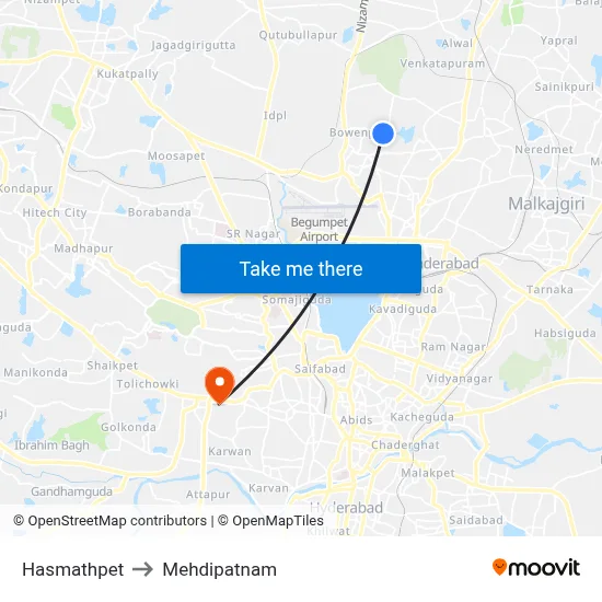 Hasmathpet to Mehdipatnam map