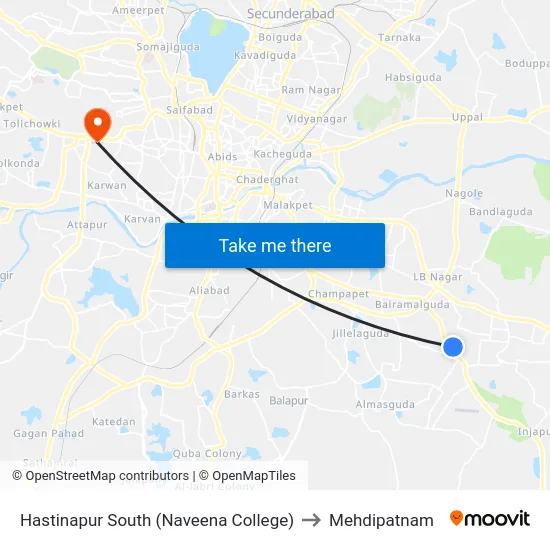 Hastinapur South (Naveena College) to Mehdipatnam map