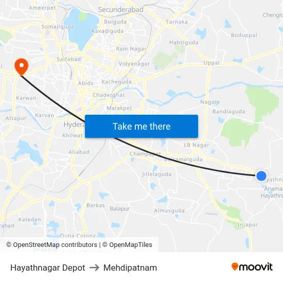 Hayathnagar Depot to Mehdipatnam map