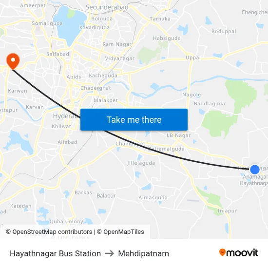 Hayathnagar Bus Station to Mehdipatnam map