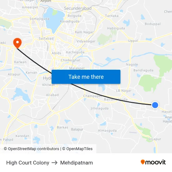 High Court Colony to Mehdipatnam map