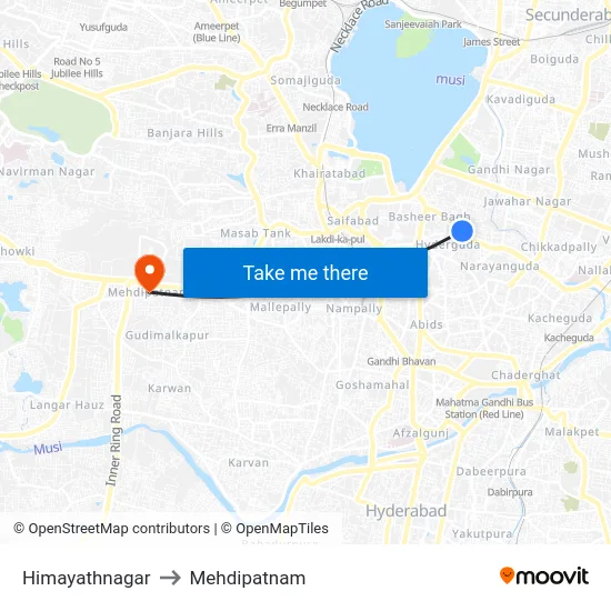 Himayathnagar to Mehdipatnam map