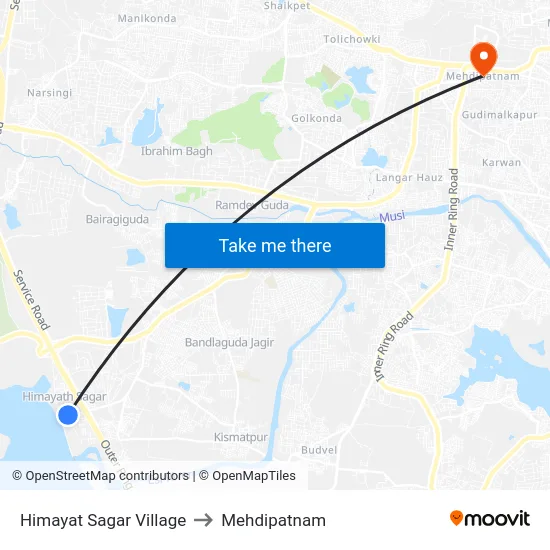 Himayat Sagar Village to Mehdipatnam map