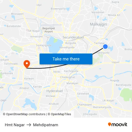 Hmt Nagar to Mehdipatnam map