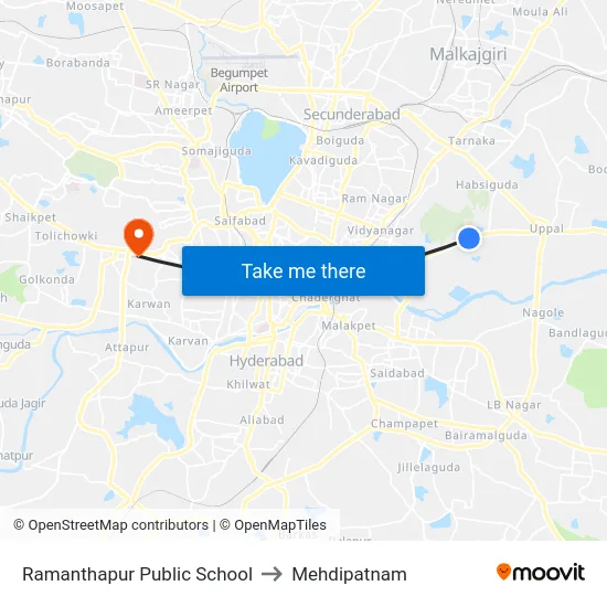Ramanthapur Public School to Mehdipatnam map