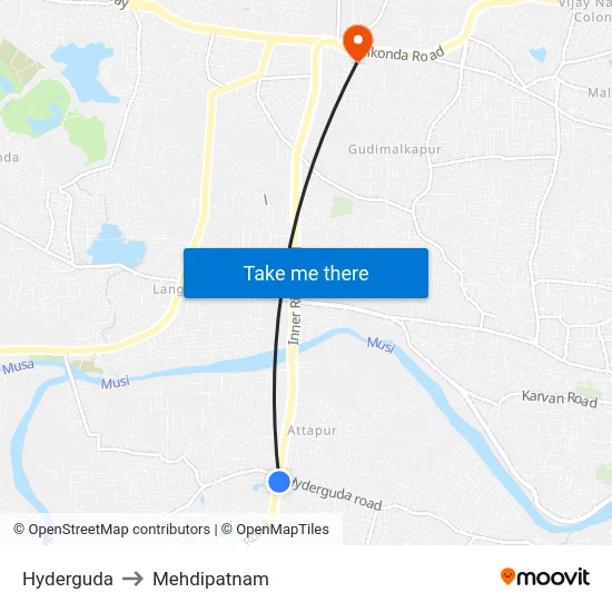 Hyderguda to Mehdipatnam map