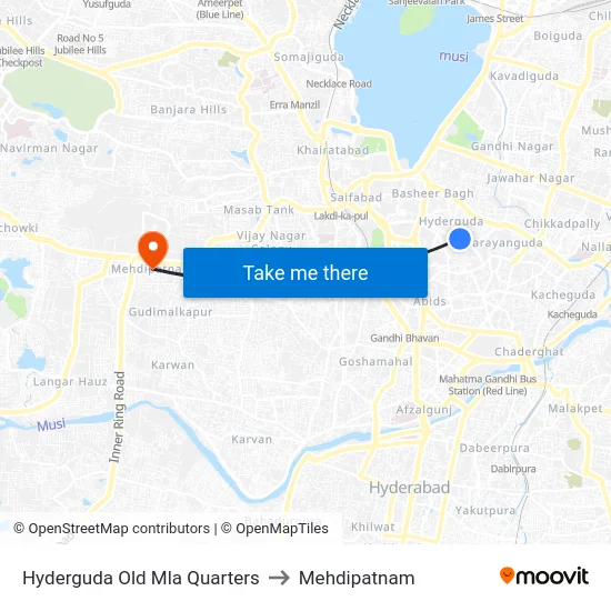 Hyderguda Old Mla Quarters to Mehdipatnam map
