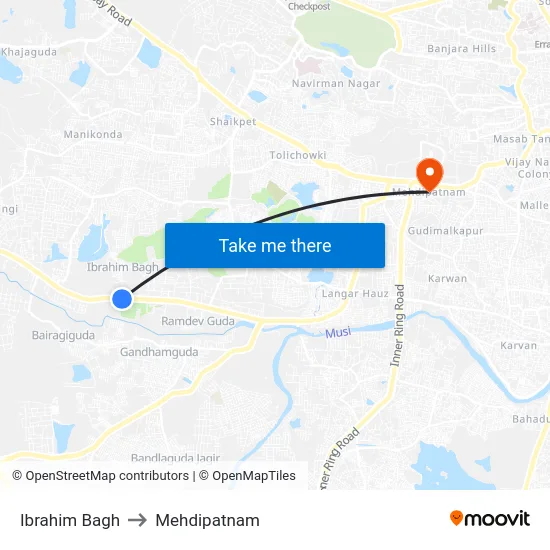 Ibrahim Bagh to Mehdipatnam map