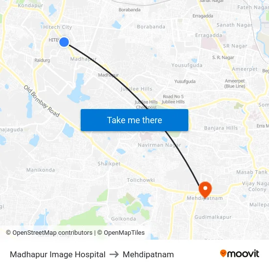 Madhapur Image Hospital to Mehdipatnam map