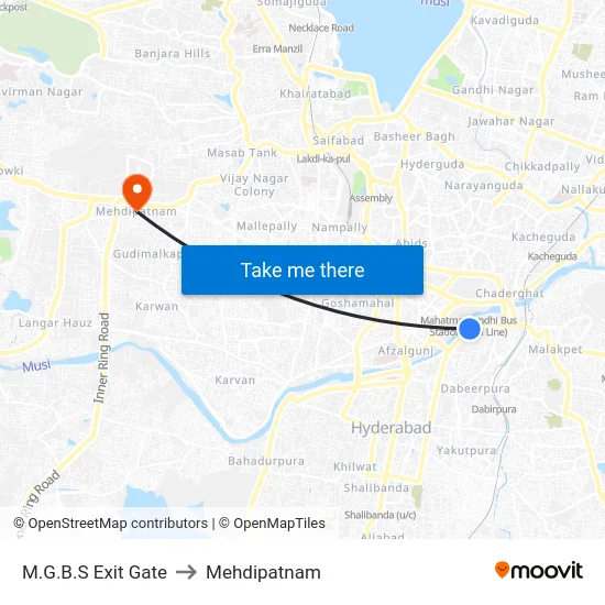 M.G.B.S Exit Gate to Mehdipatnam map