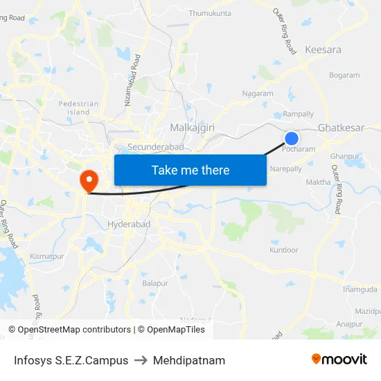 Infosys S.E.Z.Campus to Mehdipatnam map