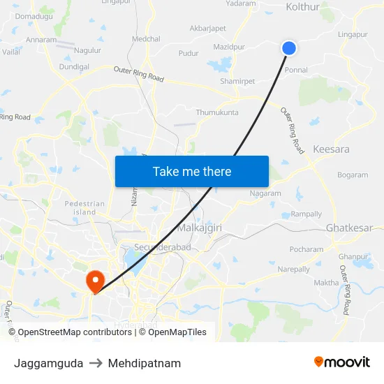 Jaggamguda to Mehdipatnam map