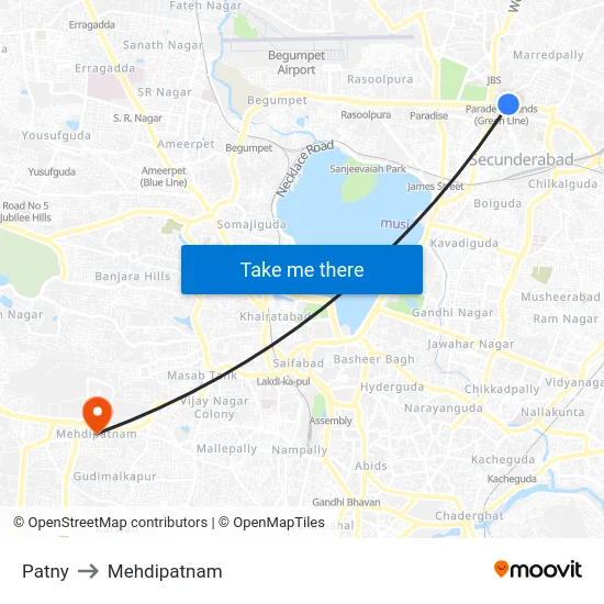 Patny to Mehdipatnam map