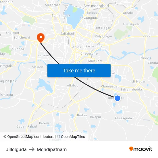 Jillelguda to Mehdipatnam map