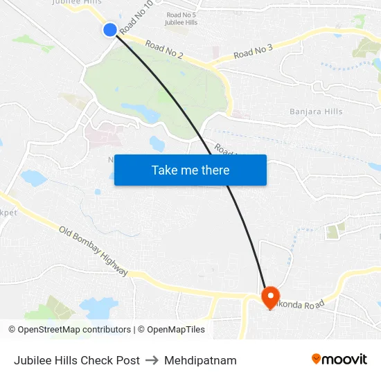 Jubilee Hills Check Post to Mehdipatnam map