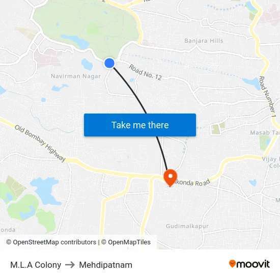 M.L.A Colony to Mehdipatnam map