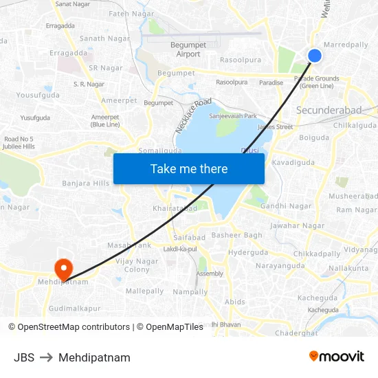 JBS to Mehdipatnam map