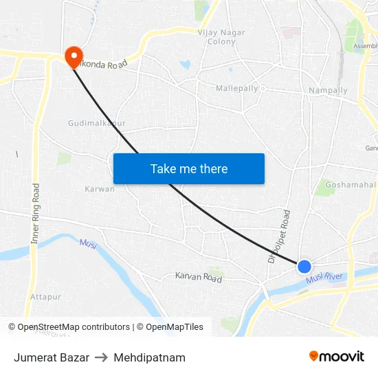 Jumerat Bazar to Mehdipatnam map