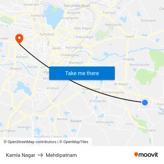 Kamla Nagar to Mehdipatnam map