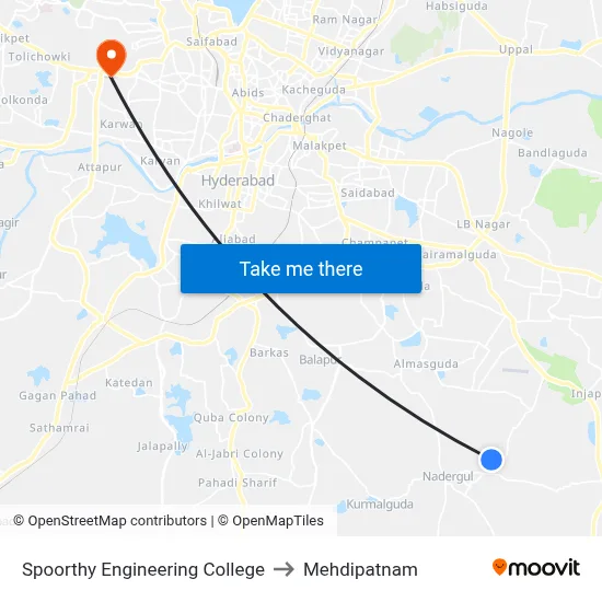 Spoorthy Engineering College to Mehdipatnam map