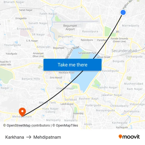 Karkhana to Mehdipatnam map