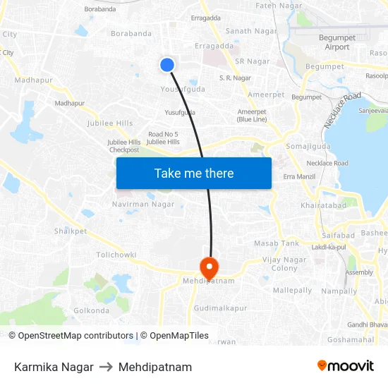 Karmika Nagar to Mehdipatnam map