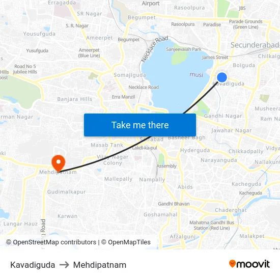 Kavadiguda to Mehdipatnam map