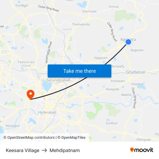 Keesara Village to Mehdipatnam map